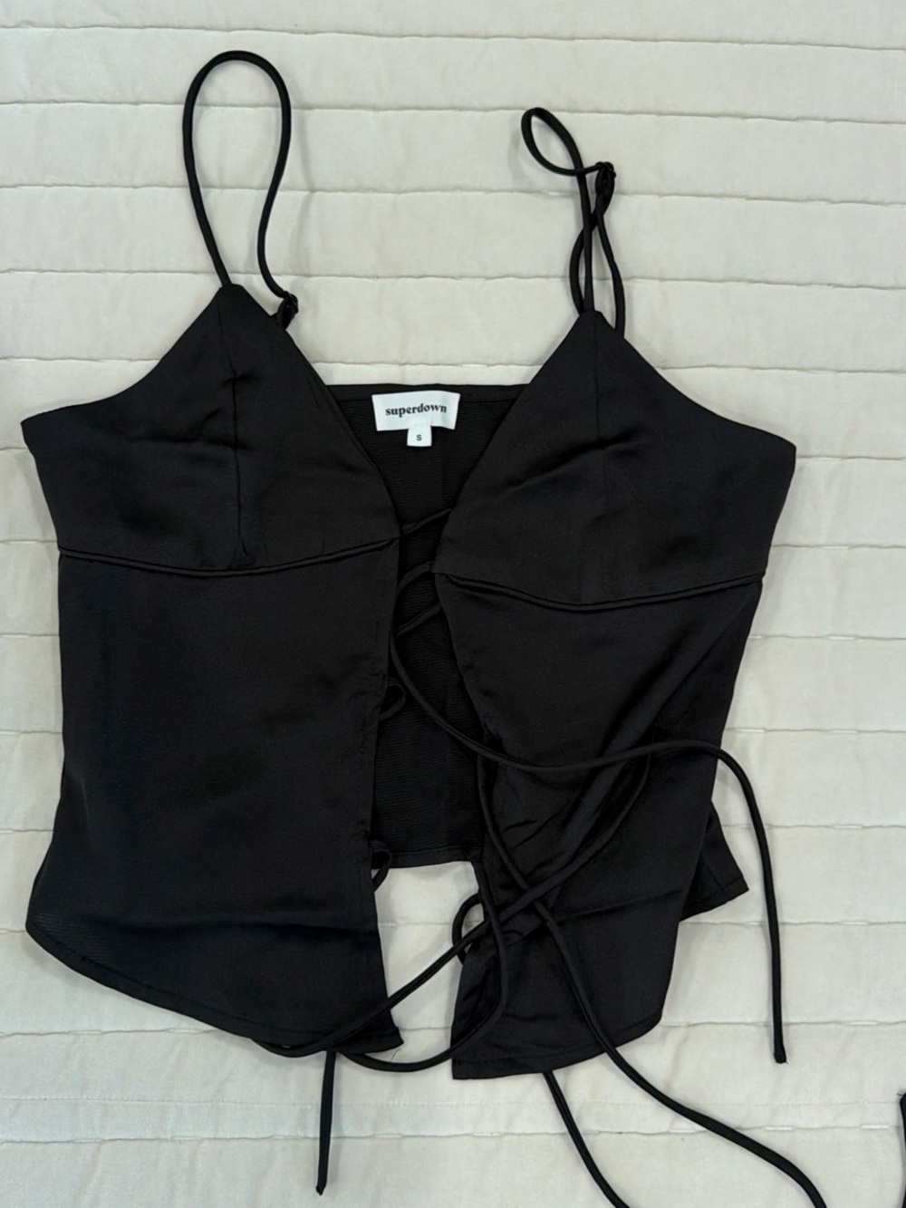 superdown Black V-Neck Lace-Up Cami